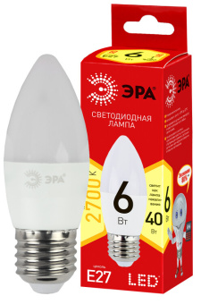 1Лампы (источники света) лампа светодиодная led 6вт е27 220в 2700к smd b35 eco свеча | б0020620 | эра выгодная цена