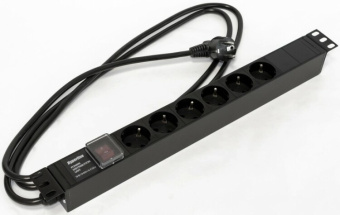 1Шкафы и стойки телекоммуникационные 19 блок розеток she19-6sh-s-2.5euд. 19" шк., горизонт., с выкл. с подсветкой, 6 розеток schuko(16a), 250в, 482.6x44.4x44.4мм(дхшхв) | 397030 | hyperline выгодная цена