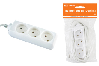 1Удлинители, удлинители на катушке, катушки переносные удлинитель бытовой у3 3 гнезда, 1,5метра, без заземления, пвс 2х0,75 мм2 10а/250в | sq1303-0200 | tdm выгодная цена