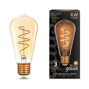 1Лампы (источники света) лампа светодиодная black led filament st64 flexible e27 6w golden 360lm 2400к | 157802006 | gauss выгодная цена