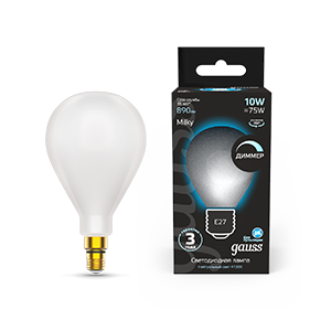 1Лампы (источники света) лампа светодиодная filament а160 10w 890lm 4100к е27 milky диммируемая led 1/6 | 179202210-d | gauss выгодная цена