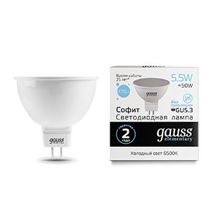 1Лампы (источники света) лампа светодиодная led 5,5вт gu5.3 220в 6500к elementary mr16 | 13536 | gauss выгодная цена