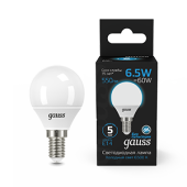 Лампы (источники света) лампа светодиодная шар 6.5w 550lm 6500k e14 led 1/10/100 | 105101307 | gauss выгодная цена