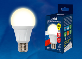 1Лампы (источники света) лампа светодиодная led-a60 12w/ww/e27/fr plp01wh led. "груша", матовая. серия яркая, пр-во россия, 3000k | ul-00001526 | uniel выгодная цена