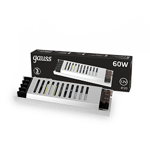 1Ленты светодиодные блок питания 60w 12v ip20 ультратонкий 1/72 | 202001060 | gauss выгодная цена