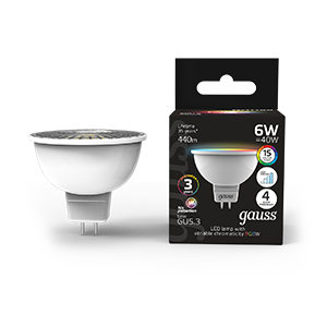 1Лампы (источники света) лампа светодиодная smart mr16 6w gu5.3 rgbw+dim 1/10/100 | 101105406 | gauss выгодная цена