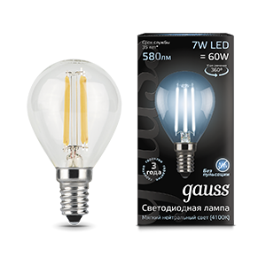 1Лампы (источники света) лампа светодиодная led 7вт e14 220в 4100к шар | 105801207 | gauss выгодная цена