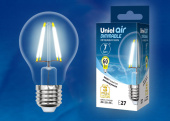 Лампы (источники света) лампа светодиодная led-a60-7w/nw/e27/cl/dim gla01tr led диммируемая. "груша" прозр серия air. 4000k | ul-00002874 | uniel выгодная цена