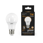 Лампы (источники света) лампа светодиодная led 7вт e27 220в 2700к a60 | 102502107 | gauss выгодная цена