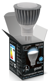 1Лампы (источники света) лампа светодиодная led 3вт gu4 220в 4100к mr11 d35х45мм | 132517203 | gauss выгодная цена