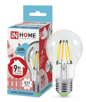 1Лампы (источники света) лампа светодиодная led-a60-deco 9вт 230в е27 4000к 810лм прозр | 4690612008073 | in home выгодная цена