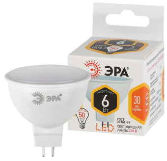 1Лампы (источники света) лампа светодиодная led 6вт gu5.3 220в 2700к smd mr16 отражатель (рефлектор) | б0020542 | эра выгодная цена