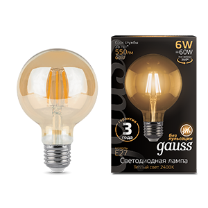 1Лампы (источники света) лампа светодиодная black led filament g95 e27 6w golden 550lm 2400k | 105802006 | gauss выгодная цена