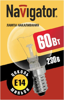 1Лампы (источники света) лампа накаливания лон 60вт е14 230в ni-c-60-230-e14-cl (кнр) | 94316 | navigator выгодная цена