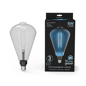 1Лампы (источники света) лампа светодиодная led vintage filament straight st164 6w e27 164*297mm gray 330lm 4000k 1/6 | 157802205 | gauss выгодная цена