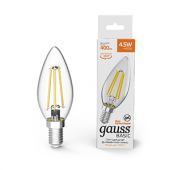 Лампы (источники света) лампа светодиодная basic filament свеча 4,5w 400lm 2700к е14 led 1/10/50 | 1031115 | gauss выгодная цена