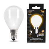 Лампы (источники света) лампа светодиодная filament шар 9w 590lm 3000к е14 milky led 1/10/50 | 105201109 | gauss выгодная цена
