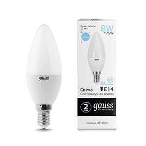 1Лампы (источники света) лампа светодиодная led 8вт e14 220в 6500к elementary свеча | 33138 | gauss выгодная цена