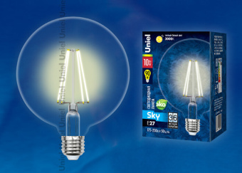 1Лампы (источники света) лампа светодиодная led-g125-10w/ww/e27/cl pls02wh led. "шар", прозр. колба. 3000к серия sky | 10534 | uniel выгодная цена