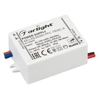 1Ленты светодиодные блок питания arj-ke30300-pfc-triac-a (9w, 300ma) (arlight, ip44 пластик, 5 лет) | 028277 | arlight выгодная цена