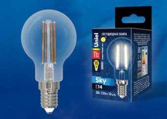 1Лампы (источники света) лампа светодиодная led-g45-11w/3000k/e14/cl pls02wh led. "шар", прозр. 3000к серия sky | ul-00005176 | uniel выгодная цена