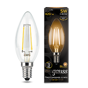 1Лампы (источники света) лампа светодиодная led 5вт e14 220в 2700к свеча | 103801105 | gauss выгодная цена