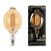 Лампы (источники света) лампа светодиодная led vintage filament bt180 8w e27 180*360mm amber 780lm 2400k 1/6 | 151802008 | gauss выгодная цена