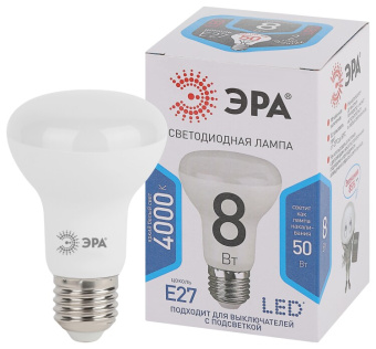1Лампы (источники света) лампа светодиодная led 8вт е27 4000к стандарт smd r63-8w-840-e27 | б0028490 | эра выгодная цена