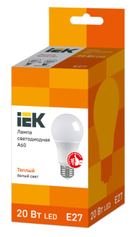 1Лампы (источники света) лампа светодиодная led 20вт е27 220в 3000к a60 шар | lle-a60-20-230-30-e27 | iek выгодная цена