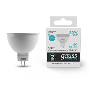 1Лампы (источники света) лампа светодиодная led 3,5вт gu5.3 220в 4100к elementary mr16 | 13524 | gauss выгодная цена
