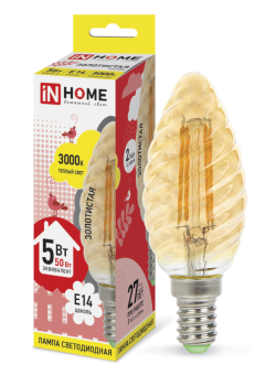 1Лампы (источники света) лампа светодиодная led-свеча витая-deco 5вт 230в е14 3000к 450лм золотистая | 4690612007199 | in home выгодная цена