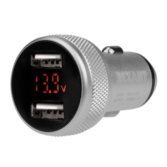 1Элементы питания и аккумуляторы автозарядка в прикуриватель 2хusb с дисплеем (азу) (1000+2100 ma) серебристая | 18-1947 | rexant выгодная цена