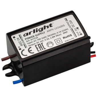 1Ленты светодиодные блок питания arpv-lv24005 (24v, 0.2a, 5w) | 011745 | arlight выгодная цена