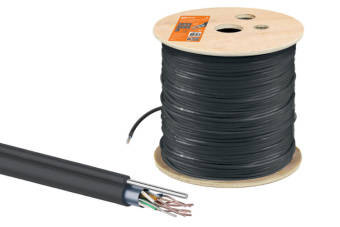 1Кабель витая пара (UTP, FTP) кабель витая пара f/utp cat 5e 4х2х24awg (305м) solid, pe для наружн. прокл., чёрный, трос 1,2мм | sq0107-0108 | tdm выгодная цена