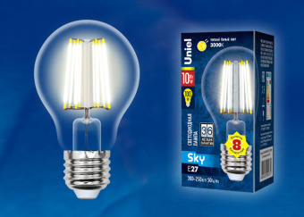 1Лампы (источники света) лампа светодиодная led-a60-10w/ww/e27/cl pls02wh led. "груша" прозр. серия sky. 3000к | ul-00002625 | uniel выгодная цена