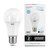 Лампы (источники света) лампа светодиодная led 20вт e27 220в 6500к elementary a60 | 23239 | gauss выгодная цена