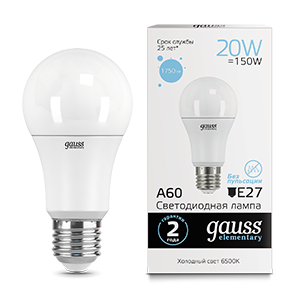 1Лампы (источники света) лампа светодиодная led 20вт e27 220в 6500к elementary a60 | 23239 | gauss выгодная цена