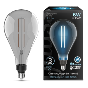 1Лампы (источники света) лампа светодиодная led vintage filament straight ps160 6w e27 290*160mm gray 330lm 4000k 1/6 | 179802205 | gauss выгодная цена