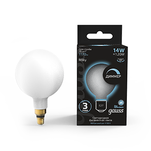 1Лампы (источники света) лампа светодиодная filament g200 14w 1170lm 4100к е27 milky диммируемая led 1/4 | 153202214-d | gauss выгодная цена