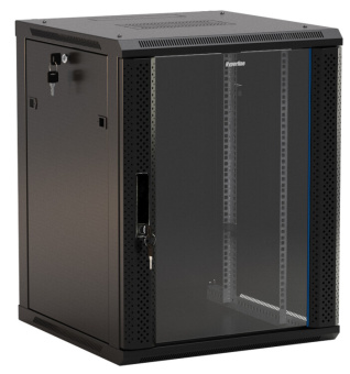 1Шкафы и стойки телекоммуникационные 19 twb-1845-sr-ral9004 шкаф настенный 19-дюймовый (19"), 18u, 908x600х450мм, металлич. дверь с замком, две боковые панели, черн.| 395316 | hyperline выгодная цена