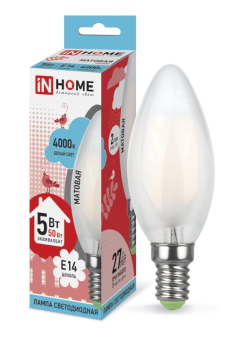 1Лампы (источники света) лампа светодиодная led-свеча-deco 5вт 230в е14 4000к 450лм матов | 4690612006765 | in home выгодная цена