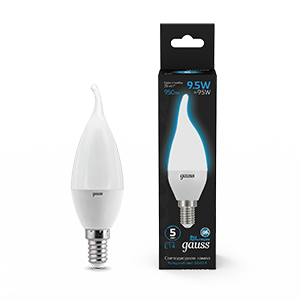 1Лампы (источники света) лампа светодиодная свеча на ветру 9.5w 950lm 6500k e14 led 1/10/50 | 104101310 | gauss выгодная цена