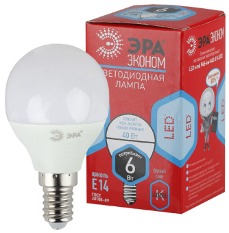 1Лампы (источники света) лампа cветодиодная eco led p45-6w-840-e14 (диод, шар, 6вт, нейтр, e14) (10/100/3000) | б0019077 | эра выгодная цена