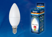 Лампы (источники света) лампа светодиодная led-c37-6w/ww+nw/e14/fr plb01wh led. «свеча», матовая. серия bicolor. . | ul-00001570 | uniel выгодная цена