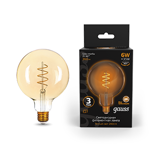 1Лампы (источники света) лампа светодиодная black led filament g120 flexible e27 6w golden 360lm 2400к | 158802008 | gauss выгодная цена