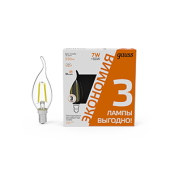 Лампы (источники света) лампа светодиодная filament свеча на ветру 7w 550lm 2700к е14 led (3 лампы в упаковке) 1/20 | 104901107t | gauss выгодная цена