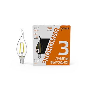 1Лампы (источники света) лампа светодиодная filament свеча на ветру 7w 550lm 2700к е14 led (3 лампы в упаковке) 1/20 | 104901107t | gauss выгодная цена
