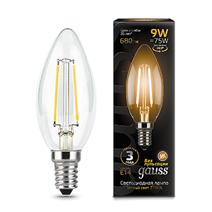 1Лампы (источники света) лампа светодиодная led 9вт e14 2700k filament candle (свеча)| 103801109 | gauss выгодная цена