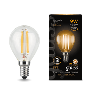 1Лампы (источники света) лампа светодиодная led filament шар e14 9w 680lm 2700k | 105801109 | gauss выгодная цена