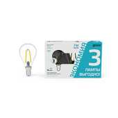 Лампы (источники света) лампа светодиодная filament шар 7w 580lm 4100к е14 led (3 лампы в упаковке) 1/20 | 105901207t | gauss выгодная цена